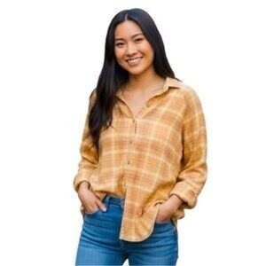 American Eagle Outfitters Yellow Plaid Button Down Shirt